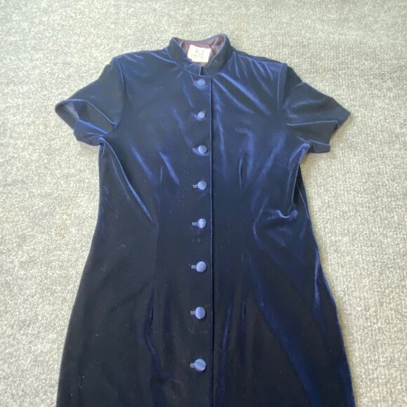 Vintage R.J. Collection Dress Womens 10 Blue Velvet Button-Down‎ Maxi Evening - Picture 7 of 14